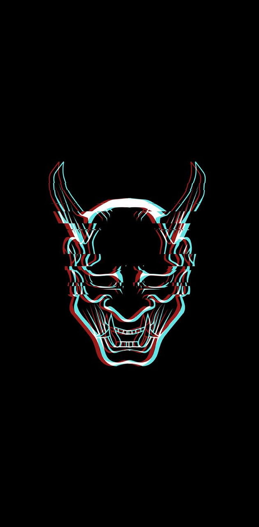 Glitch Art Devil Mask with Red and Cyan Chromatic Aberration on Black Background HD phone wallpaper