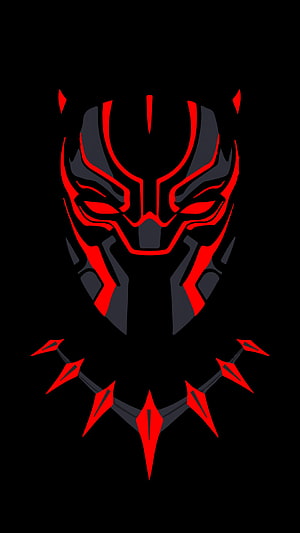 Black Panther Red and Black Minimalist Mask Design on Dark Background HD phone wallpaper