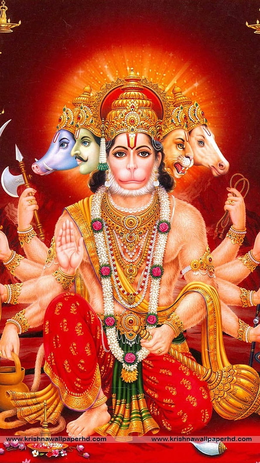Panchmukhi Hanuman Five-Faced Monkey God with Divine Halo and Sacred Weapons, Panchmukhi Hanuman, Lord, Hanuman HD phone wallpaper
