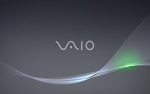 Sony Vaio Minimalist Dark Wallpaper with Flowing Light Ribbons and Green Accent HD wallpaper