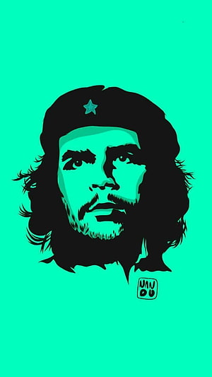 Che Guevara Portrait in High Contrast Black and Mint Green Digital Art Style HD phone wallpaper
