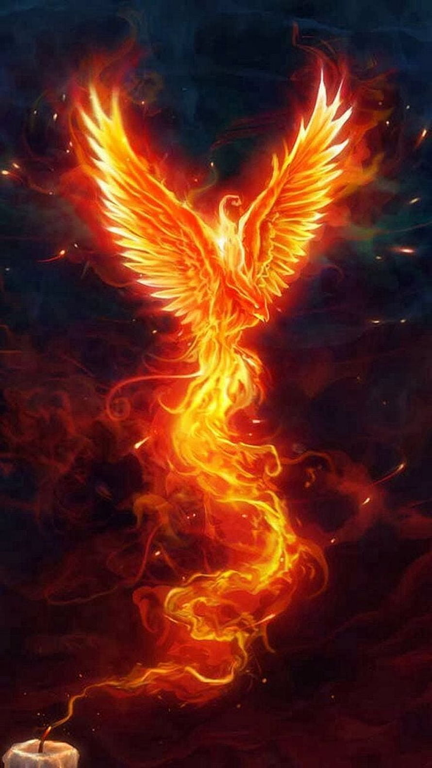 Fiery Phoenix Rising From Flames Against Dark Background Fantasy Art HD phone wallpaper