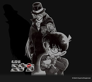 Detective Conan and Kaitou Kid Black and White Anime Illustration Wallpaper HD wallpaper