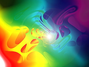 Vibrant Abstract Fluid Art with Rainbow Gradient and Luminous Center HD wallpaper