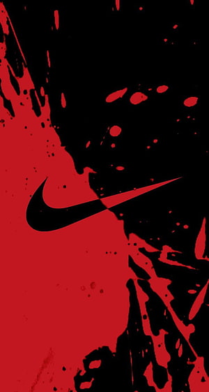 Nike Swoosh Logo on Red and Black Grunge Splatter Background HD phone wallpaper