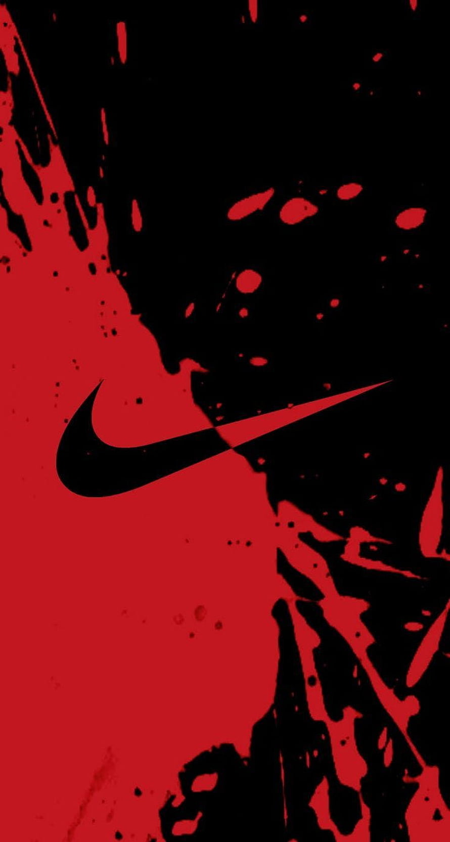 Nike Swoosh Logo on Red and Black Grunge Splatter Background HD phone wallpaper