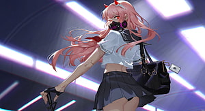 Zero Two in Cyberpunk Metro Style from Darling in the Franxx Anime Illustration HD wallpaper