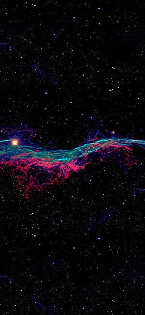Vibrant Cosmic Nebula with Red and Cyan Gas Clouds Against a Starry Black Sky HD phone wallpaper