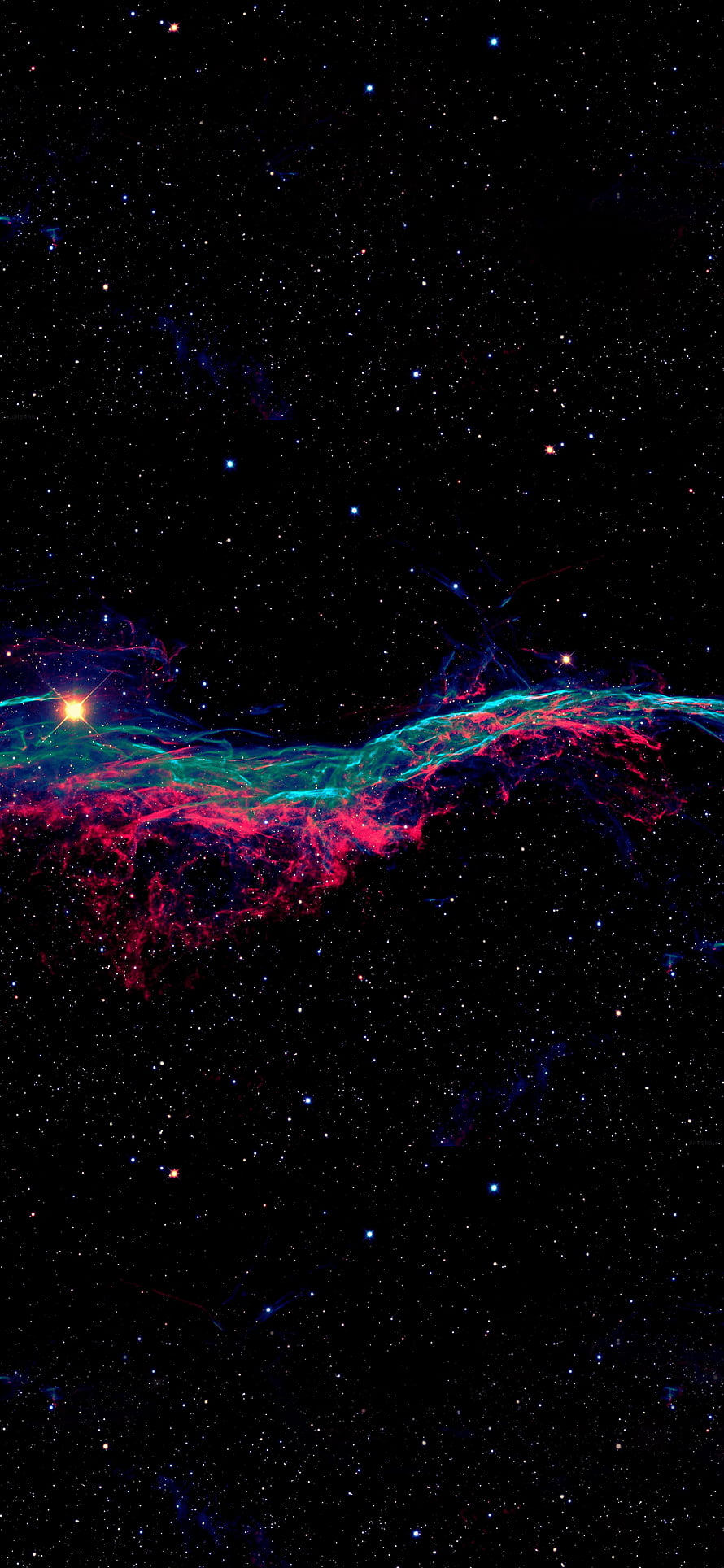 Vibrant Cosmic Nebula with Red and Cyan Gas Clouds Against a Starry Black Sky HD phone wallpaper