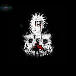 Jiraiya and Naruto Dark Grunge Anime Artwork with Red Cloak and White Splatter Design HD phone wallpaper