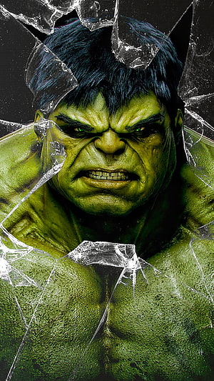 Hulk Breaking Through Shattered Glass With Intense Fierce Expression HD phone wallpaper