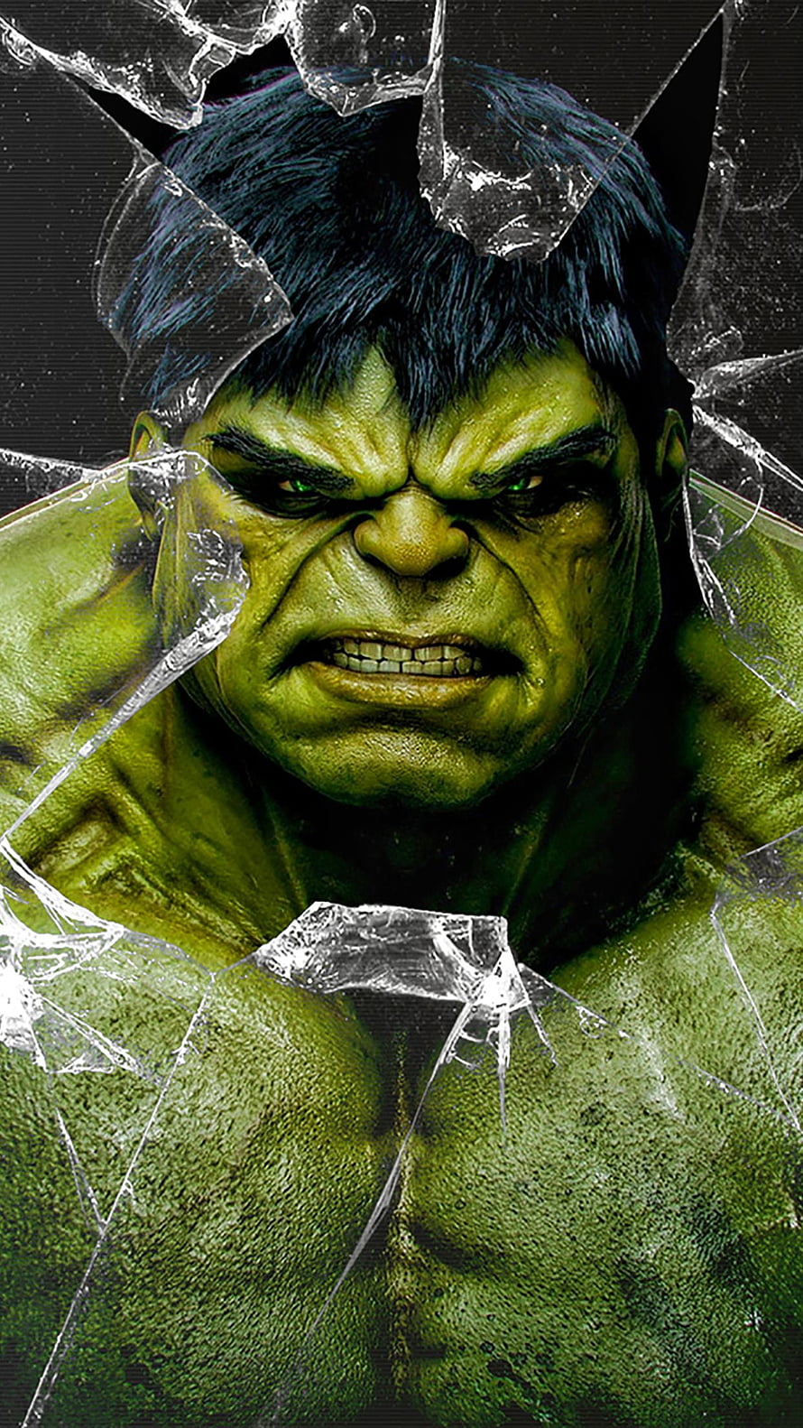 Hulk Breaking Through Shattered Glass With Intense Fierce Expression HD phone wallpaper