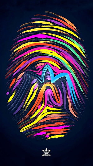 Vibrant Multicolored Fingerprint Art Featuring Adidas Trefoil Logo on Dark Background HD phone wallpaper
