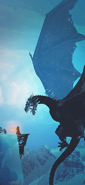 Game of Thrones Dragon Confrontation on Snowy Mountain Cliffs HD phone wallpaper
