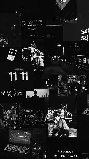 Moody Black and White Aesthetic Collage with Night Cityscapes and Vintage Elements HD phone wallpaper