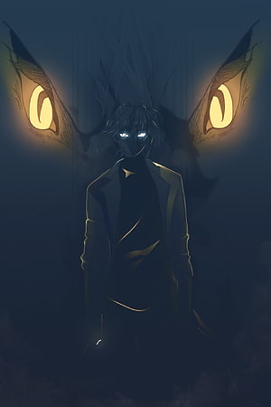 Arthur Leywin Menacing Character Art with Glowing Eyes and Shadowy Beast HD phone wallpaper