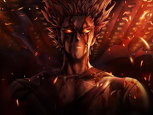 Cosmic Garou from One Punch Man in Fiery Red and Orange Anime Art HD wallpaper