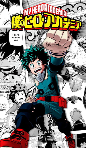 Izuku Midoriya in Action from My Hero Academia Manga HD phone wallpaper