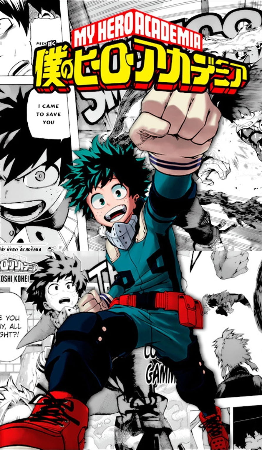 Izuku Midoriya in Action from My Hero Academia Manga HD phone wallpaper