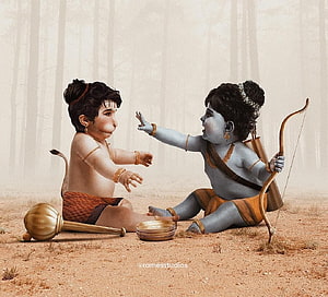 Baby Hanuman and Baby Krishna Playing Together in a Misty Forest, Rames Harikrishnasamy on Instagram: “#conceptart: “Ehh Hanuman Ji, Baby Hanuman HD wallpaper