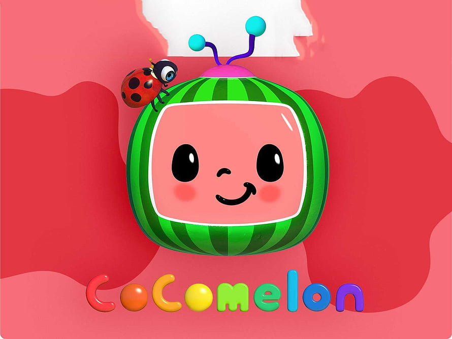 Cocomelon Watermelon Robot Character with Ladybug on Pink Background HD wallpaper