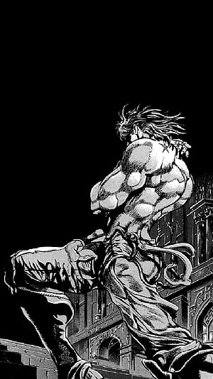 JoJo's Bizarre Adventure manga panel featuring a muscular warrior in a dynamic action pose HD phone wallpaper