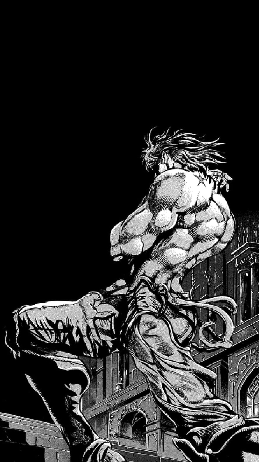 JoJo's Bizarre Adventure manga panel featuring a muscular warrior in a dynamic action pose HD phone wallpaper