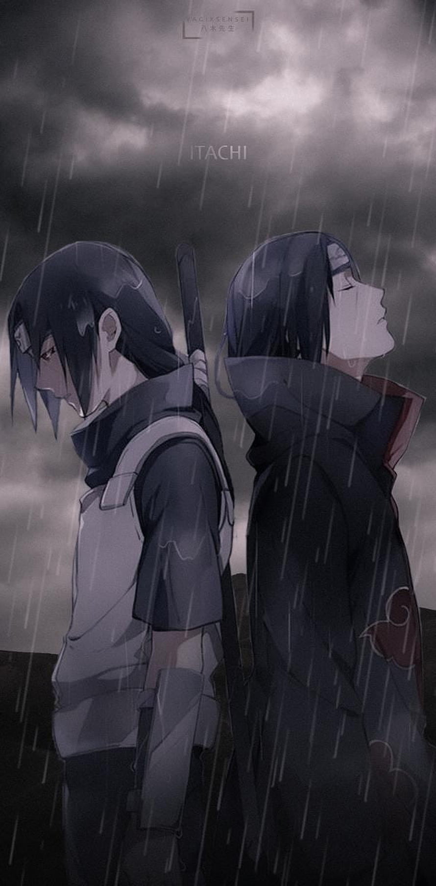 Itachi Uchiha and Sasuke Uchiha Standing Back to Back in the Rain HD phone wallpaper