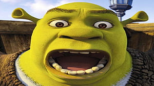 Shrek Wide-Eyed Surprised Expression Close-Up 3D Animation Still HD wallpaper