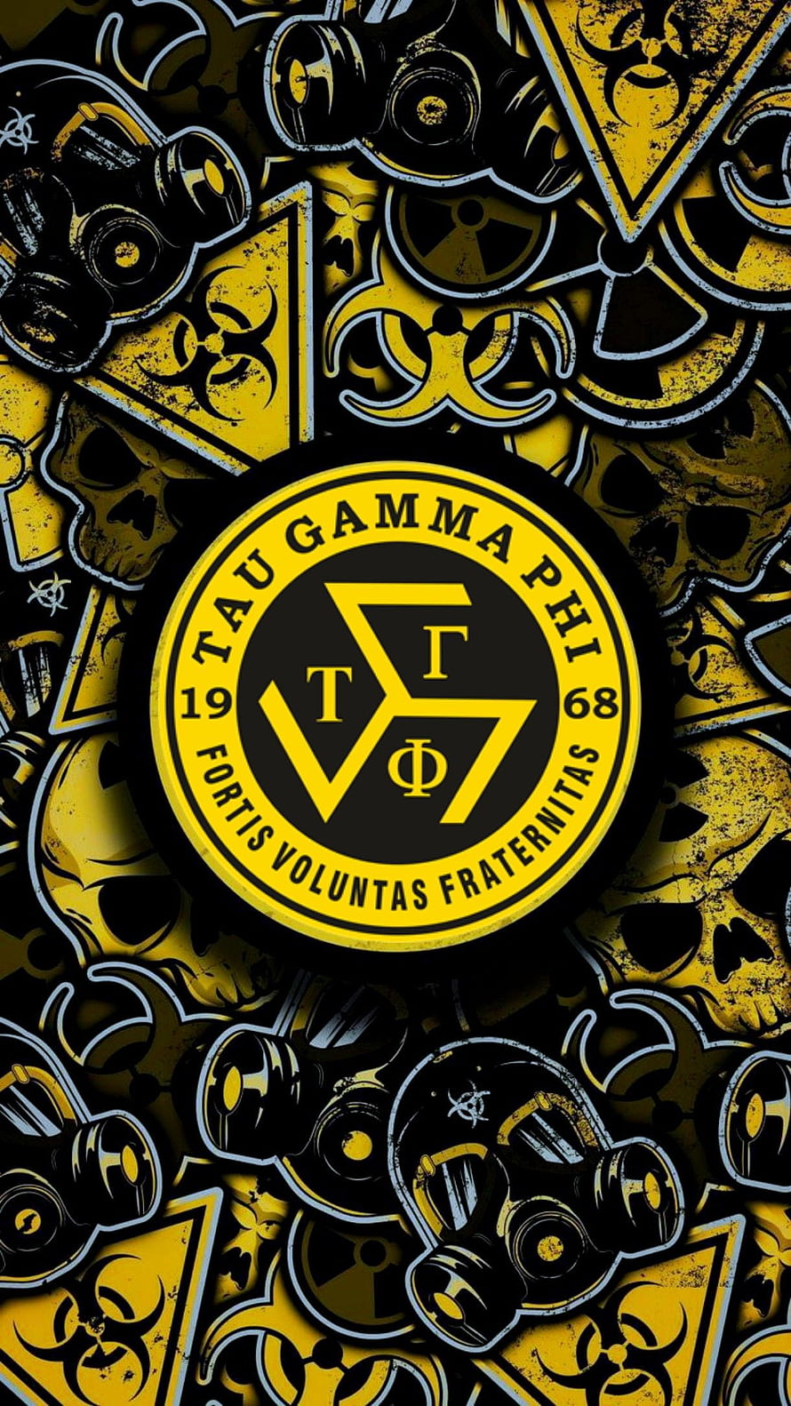 Tau Gamma Phi Fraternity Emblem with Skulls and Biohazard Symbols HD phone wallpaper