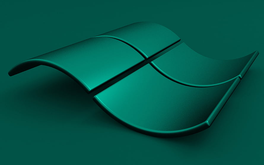 Windows 3D Wavy Logo in Turquoise on a Matching Teal Background HD wallpaper