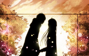 Kimi Ni Todoke Silhouette Couple Holding Hands at Sunset HD wallpaper