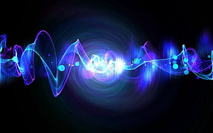 Vibrant Neon Light Waves and Glowing Particles on a Dark Abstract Background HD wallpaper