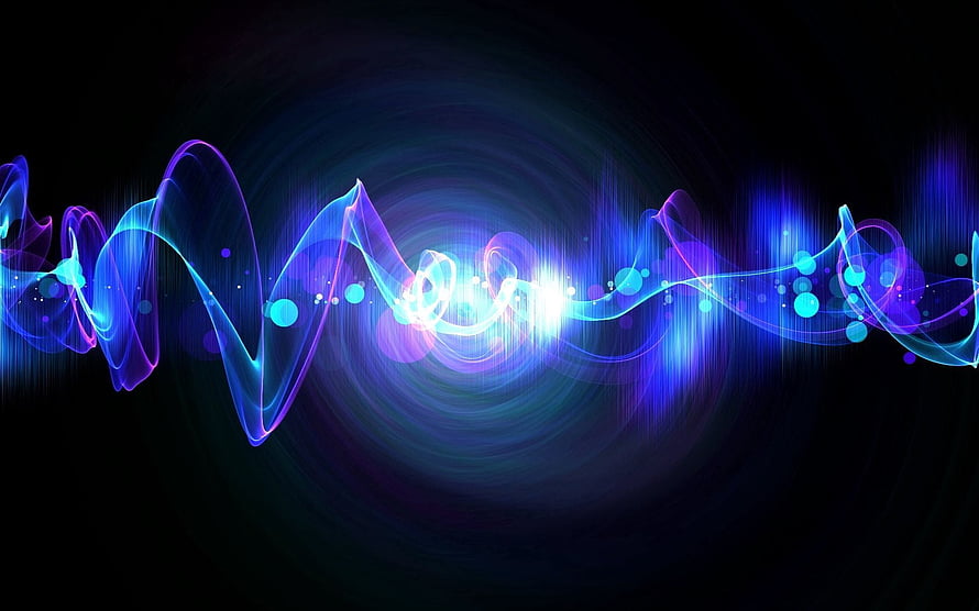 Vibrant Neon Light Waves and Glowing Particles on a Dark Abstract Background HD wallpaper