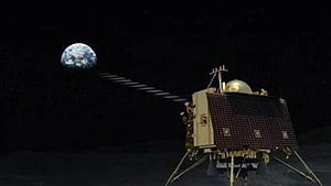 Chandrayaan 2 Lunar Lander on the Moon Surface with Earth in the Black Sky HD wallpaper