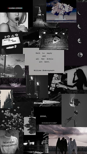 Dark Aesthetic Collage Wallpaper Featuring Gothic Quotes, Candles, and Moody Black and White Imagery HD phone wallpaper