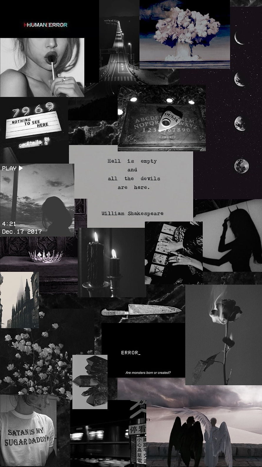 Dark Aesthetic Collage Wallpaper Featuring Gothic Quotes, Candles, and Moody Black and White Imagery HD phone wallpaper