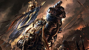 Warhammer 40k Ultramarine Power Fist Battle Artwork HD wallpaper