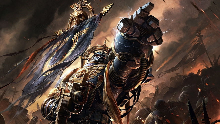 Warhammer 40k Ultramarine Power Fist Battle Artwork HD wallpaper