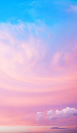Pastel Pink and Blue Sky with Soft Wispy Clouds at Sunset HD phone wallpaper