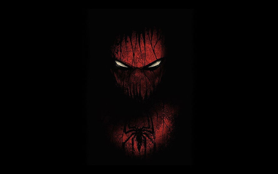 Dark Red Spider-Man Mask with Glowing White Eyes and Spider Emblem on Black Background HD wallpaper