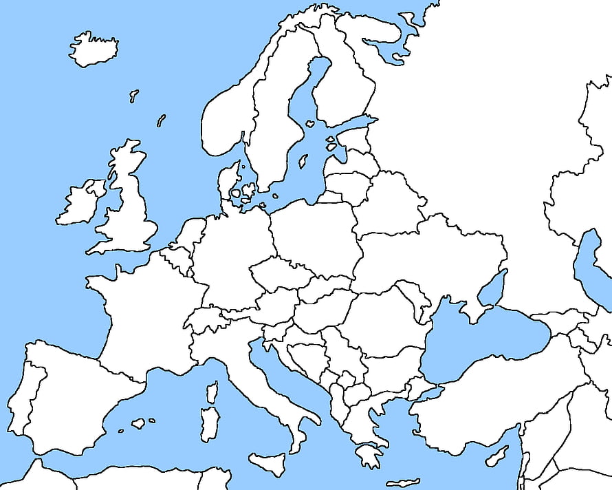 Blank Political Map of Europe with Country Borders and Blue Oceans HD wallpaper