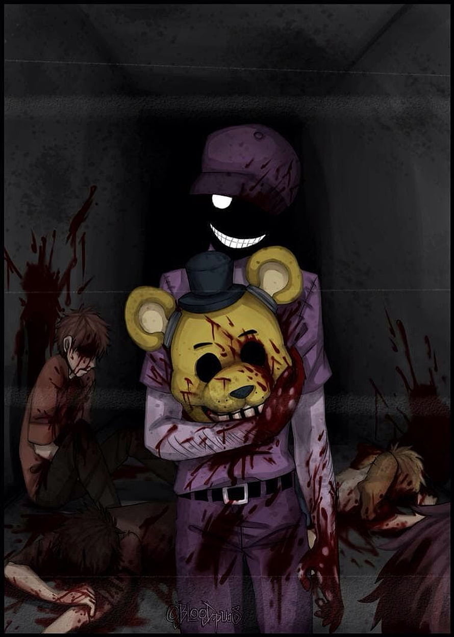 Five Nights at Freddy's Purple Guy Holding Bloodied Freddy Fazbear in Dark Horror Scene HD phone wallpaper