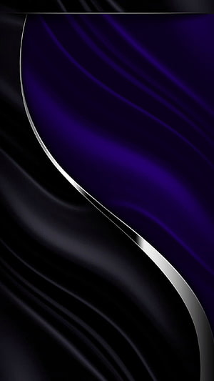 Elegant Abstract Flowing Silk Waves in Deep Purple and Black with Silver Accent HD phone wallpaper