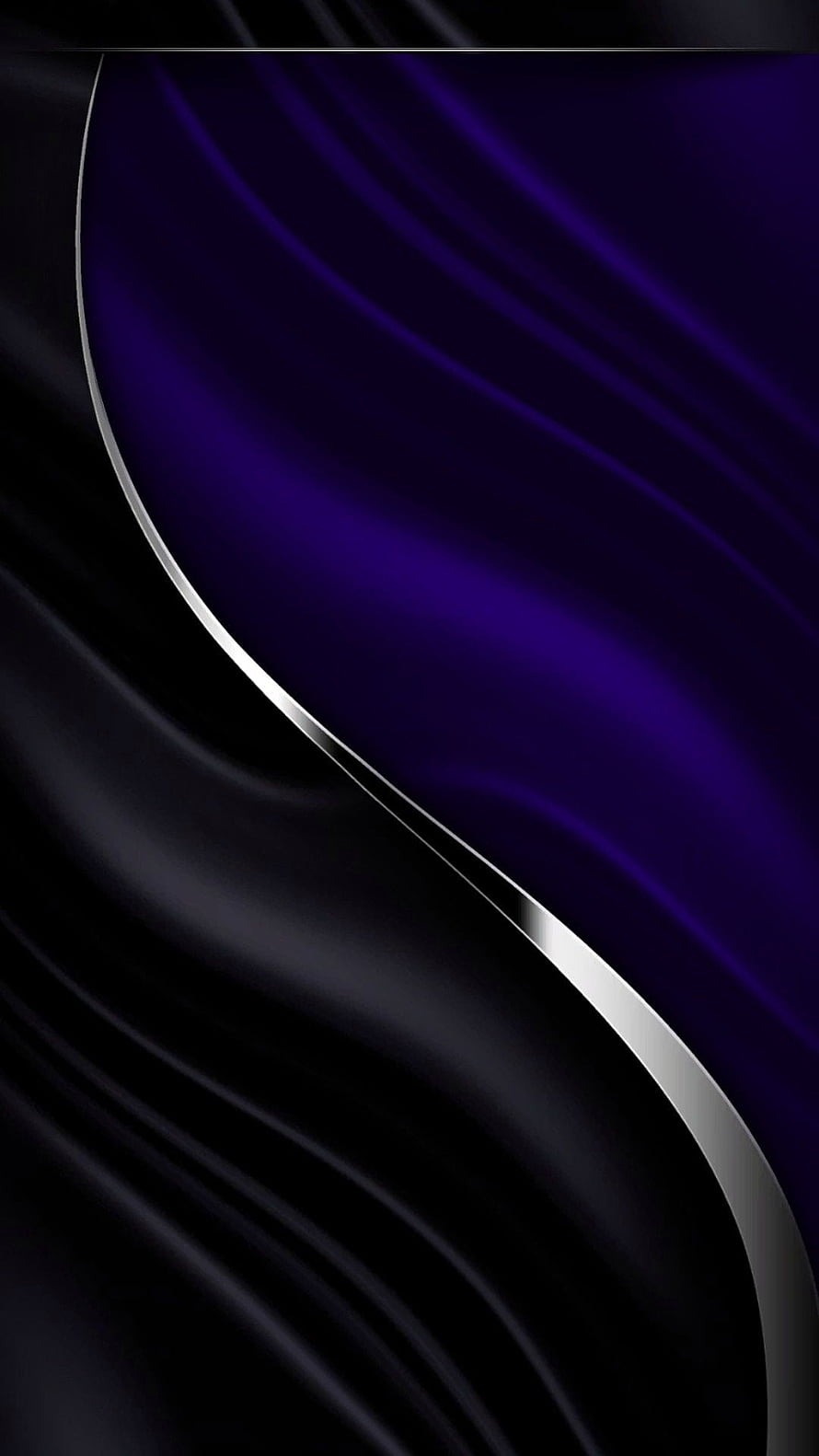 Elegant Abstract Flowing Silk Waves in Deep Purple and Black with Silver Accent HD phone wallpaper