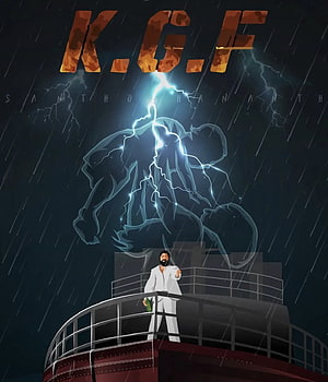 KGF 2 Yash Ship Deck Poster With Lightning Storm and Ghostly Silhouette HD phone wallpaper