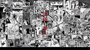 Junji Ito Manga Artwork Collage Featuring Horror Illustrations and Dark Fantasy Scenes HD wallpaper