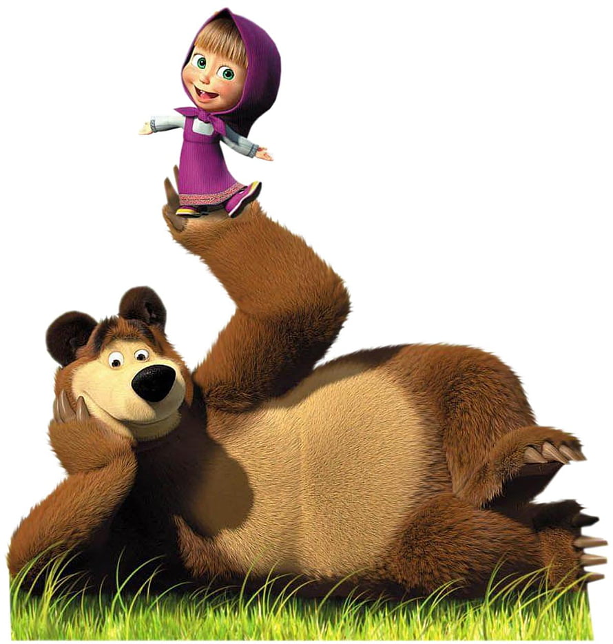 Masha and the Bear 3D Animation Wallpaper with Girl in Purple Hoodie on Grass HD phone wallpaper