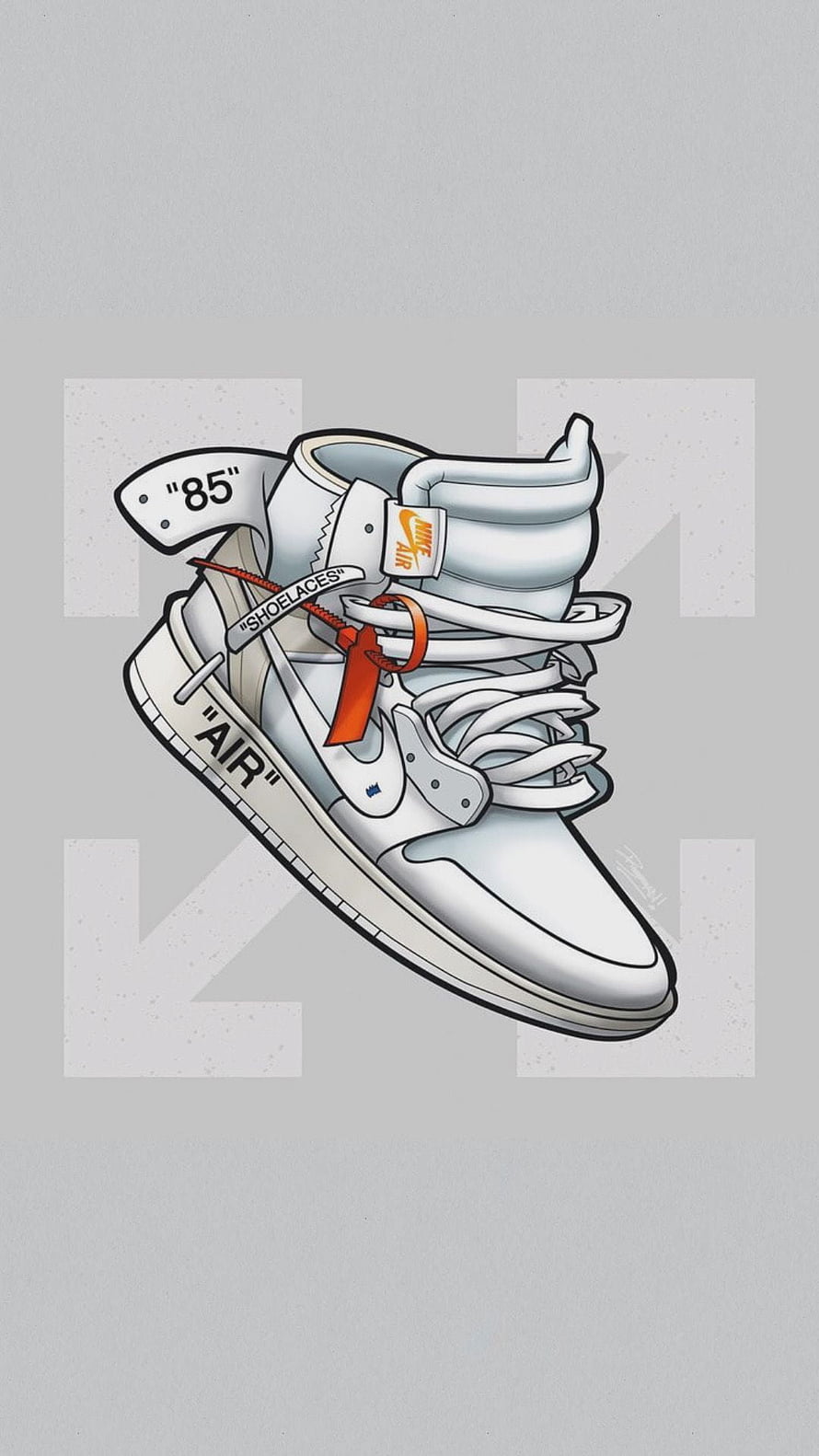 White Nike Air Jordan 1 High Sneaker Digital Illustration with Orange Laces and Tags HD phone wallpaper