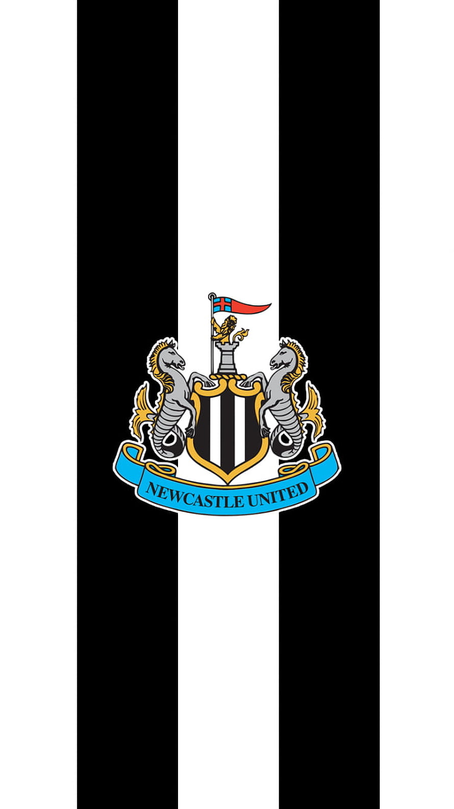 Newcastle United FC Official Crest on Black and White Striped Background HD phone wallpaper